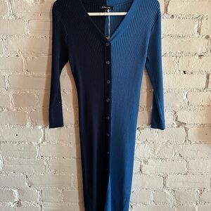 BCBG Paris Navy Ribbed Button-Front Midi Dress